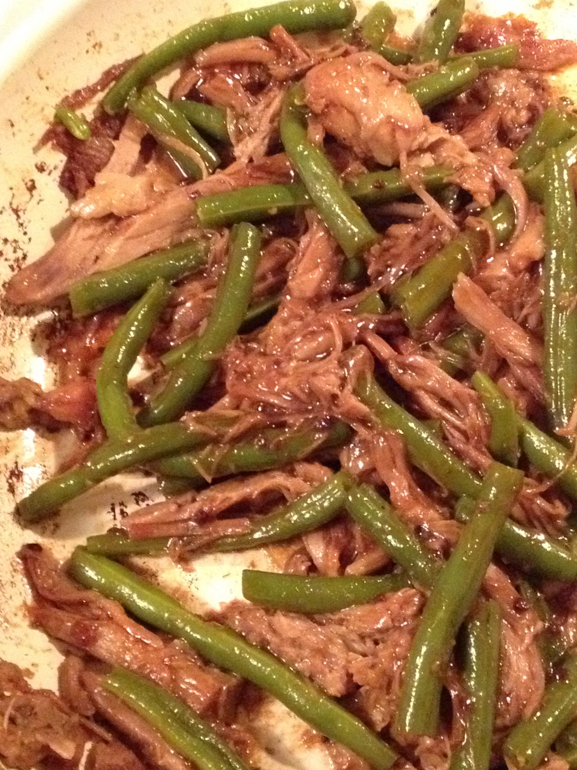 Teriyaki pulled pork with green beans